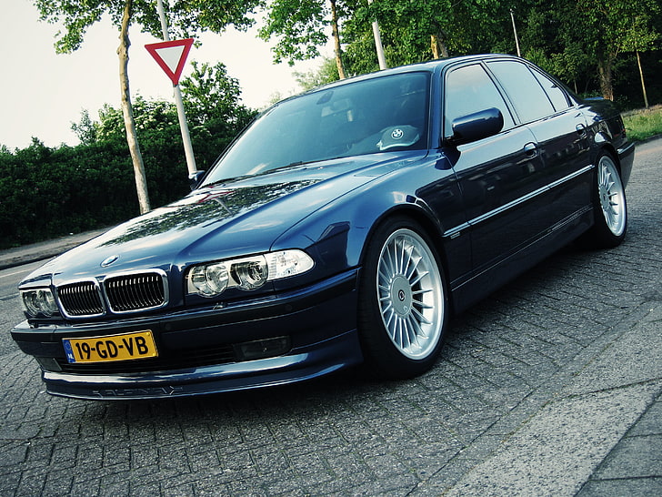 black BMW sedan, tuning, classic, alpine, bmw e38, 750il, car, HD wallpaper