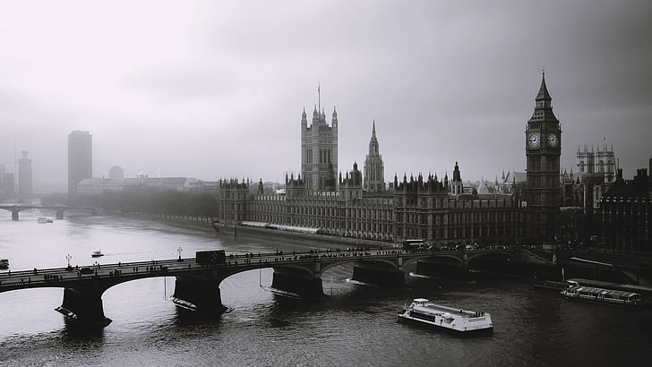The Big Ben, monochrome, London, black, white, built structure, HD wallpaper