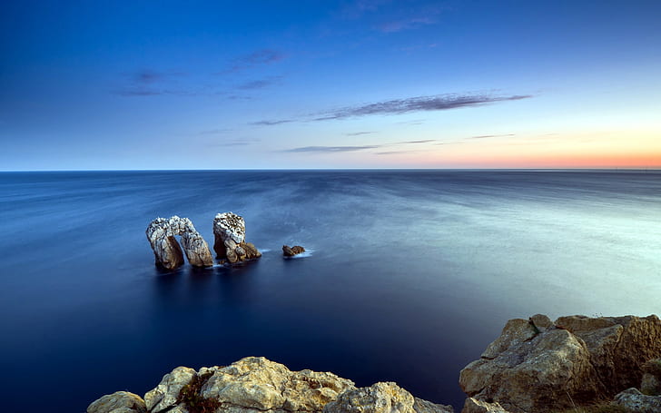 nature, sea, rock, sky, horizon, HD wallpaper