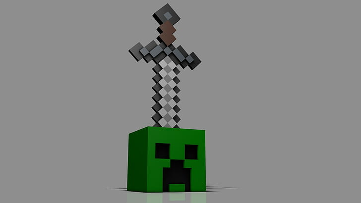 Minecraft Creeper, Cross, Grey Background, Video Games