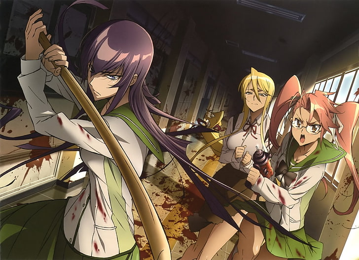 purple haired girl anime character, Highschool Of The Dead, Blonde, HD wallpaper