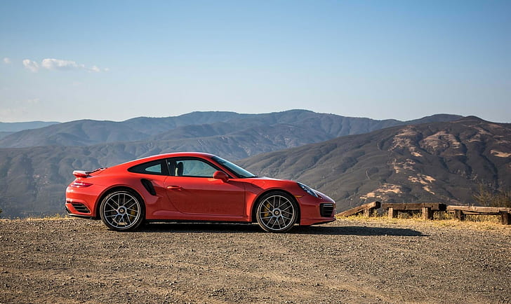 red cars, Porsche 911 Turbo S 2017, mountains