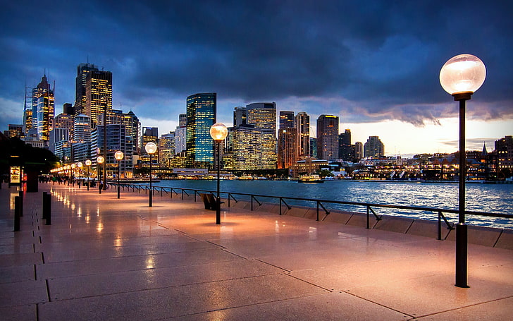 Australia Quay in Sydney-Cities Photo HD Wallpaper, black street lights, HD wallpaper