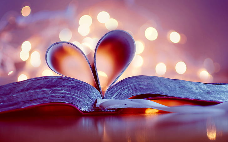 Book, bookmark, love heart, blurred background, HD wallpaper
