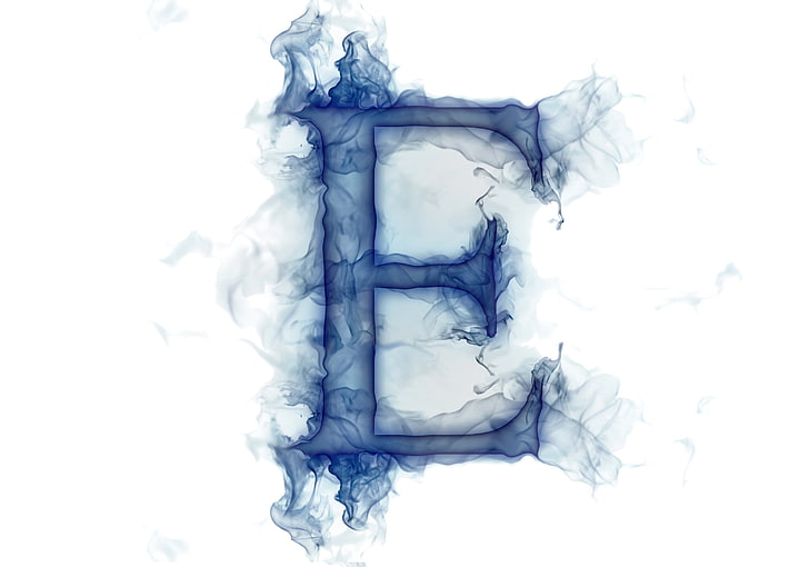 blue letter E clip-art, smoke, gas, Litera, white background