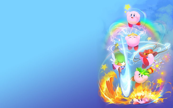 pink Pokemon wallpaper, Kirby, Nintendo, artwork, video games