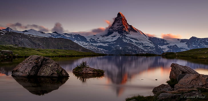 mountain view photography, matterhorn, matterhorn, dusk, sunset, HD wallpaper