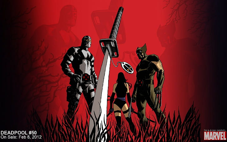 Deadpool Wolverine Sword Red X-Men HD, cartoon/comic, HD wallpaper