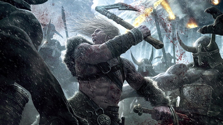 man with ax game character, Vikings, battle, war, fantasy art
