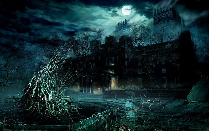 Dark House, haunting, gothic, halloween, scary, artistic, abstract, HD wallpaper