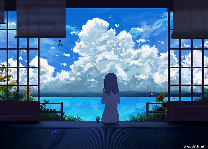 Hd Wallpaper Clouds Sky Summer Anime Girls Yuuchi Ir Wallpaper Flare