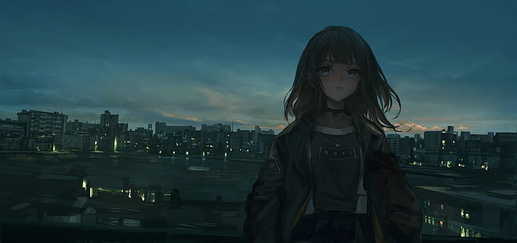 cityscape, original characters, anime girls, THE-LM7, HD wallpaper