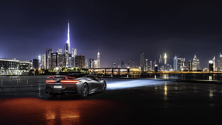 Vehicles, Pininfarina Battista, Car, Dubai, Night, Silver Car, HD wallpaper