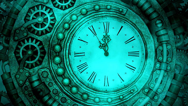 HD wallpaper: green, wall clock, circle, turquoise, midnight, gear,  steampunk | Wallpaper Flare