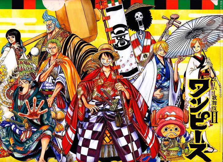 Anime, One Piece, Franky (One Piece), Japanese Clothes, Monkey D. Luffy