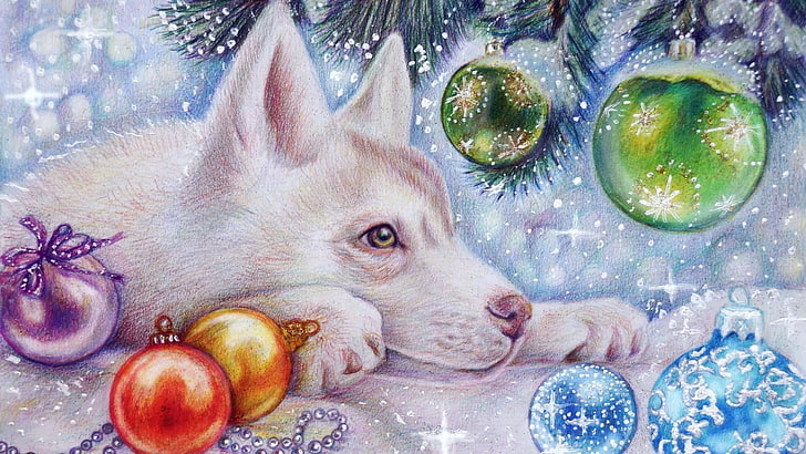 dog, painting, watercolor paint, art, snout, siberian husky, HD wallpaper