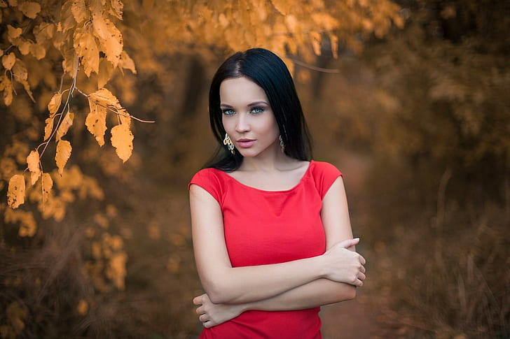 Angelina Petrova, women, model, portrait, black hair, HD wallpaper