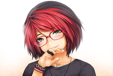 HD wallpaper: semi realistic anime girl, redhead, glasses, short hair,  young women | Wallpaper Flare