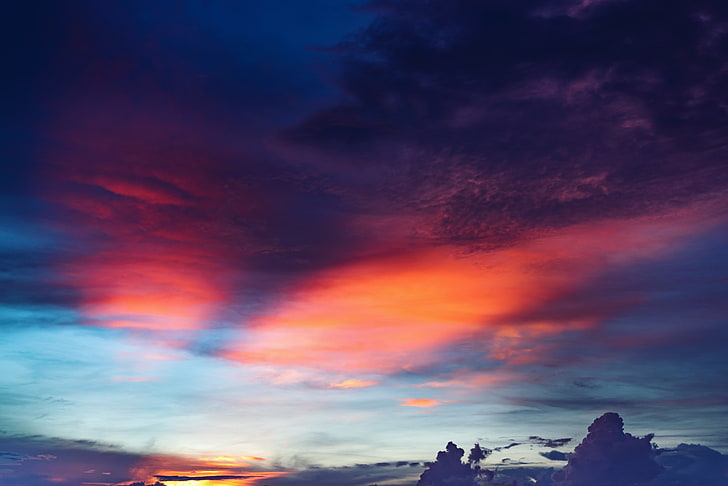 red and white clouds, sky, sunset, mountains, landscape, cloud - sky, HD wallpaper