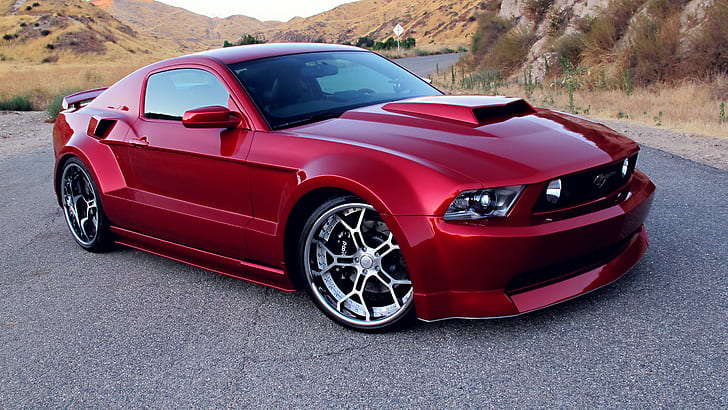 Hd Wallpaper Red Tuning Wide Body Kit Rims Ford Mustang Gt Wallpaper Flare