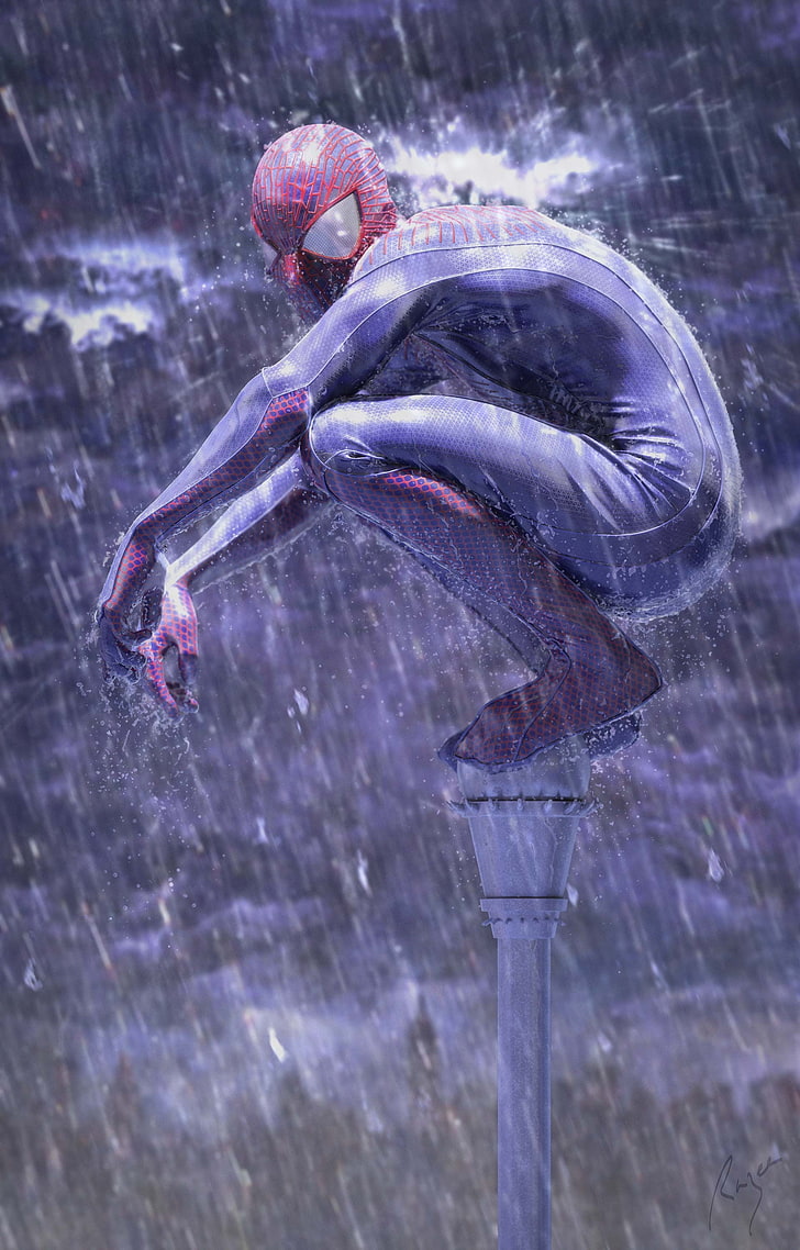 HD wallpaper: Spider-Man, rain, purple, nature, one person, outdoors, adult...