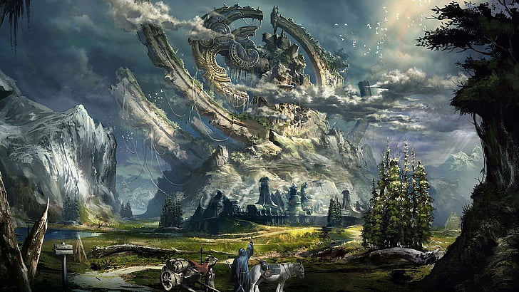 HD wallpaper: fantasy world, magic, fantasy art, landscape, sky, tree,  forest | Wallpaper Flare