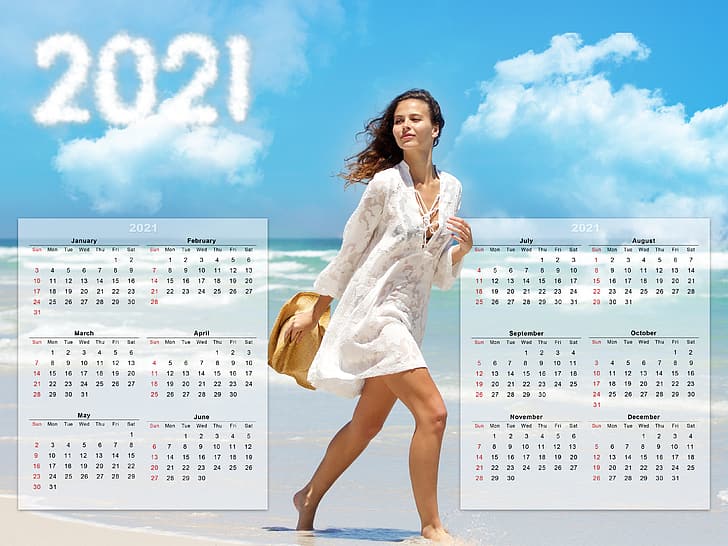2021 calendar, beach