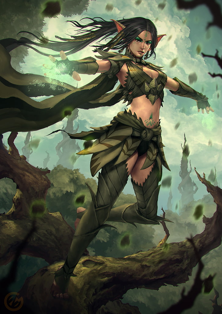 female game character digital wallpaper, fantasy art, druids