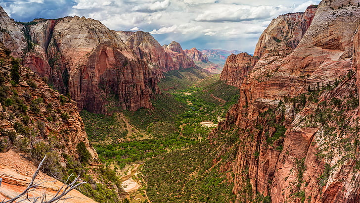 zion national park, utah, united states, valley, canyon, angels landing, HD wallpaper