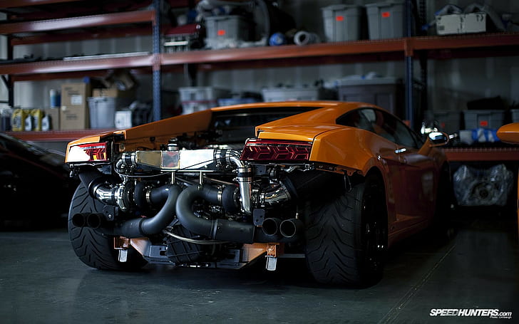 biturbo, engine exhaust, vehicle, twin-turbo, tires, Lamborghini Gallardo, HD wallpaper