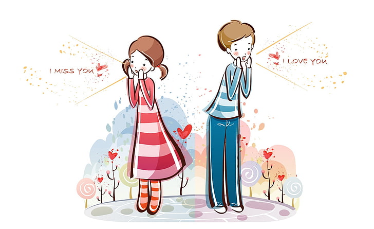 I Love You, Valentine's Day Illustration, boy and girl shouting wallpaper