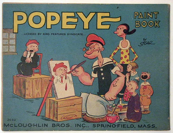 popeye, human representation, male likeness, text, architecture