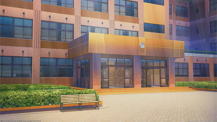 HD wallpaper: anime school, doors, clock, scenic, building, architecture |  Wallpaper Flare
