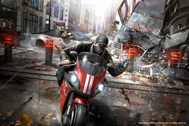 Motorcycle accident, Watchdogs, black and red sports bike illustration