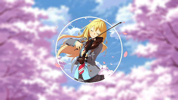 female playing violin illustration, anime, anime girls, Shigatsu wa Kimi no Uso, HD wallpaper
