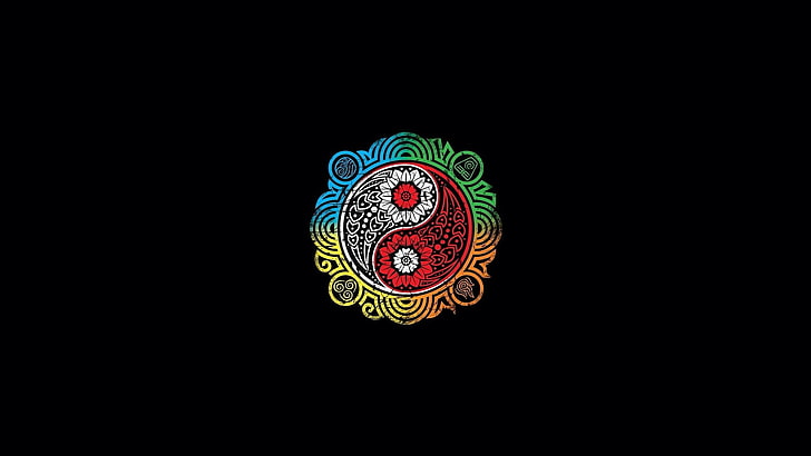 multicolor yin yang illustration, water, fire, earth, pattern