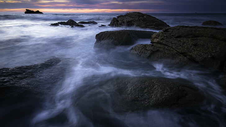 rock formation in sea during sunrise photo, Landscape, K-50, Pentax, HD wallpaper