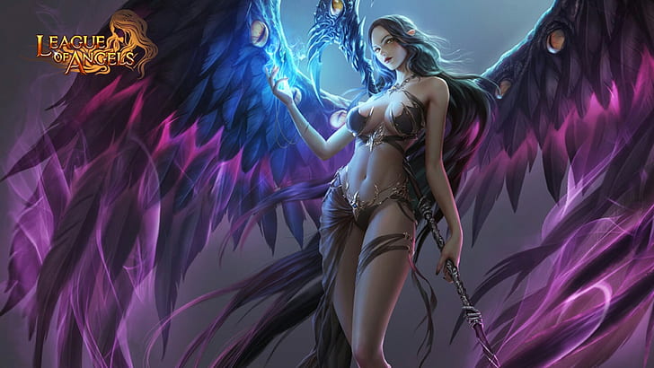 Alecta Girl with angel wings magic warrior Characters from video game League of Angels 2 HD Wallpaper 3840×2160