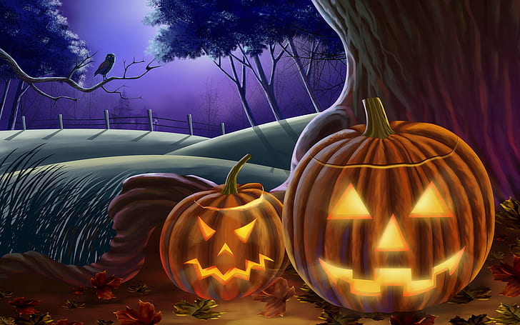 HD wallpaper: Happy Halloween, two lighted pumpkins illustration | Wallpaper  Flare