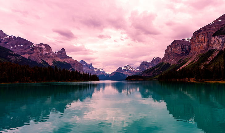 Maligne Lake, Mountains, Reflections, Jasper National Park, HD wallpaper