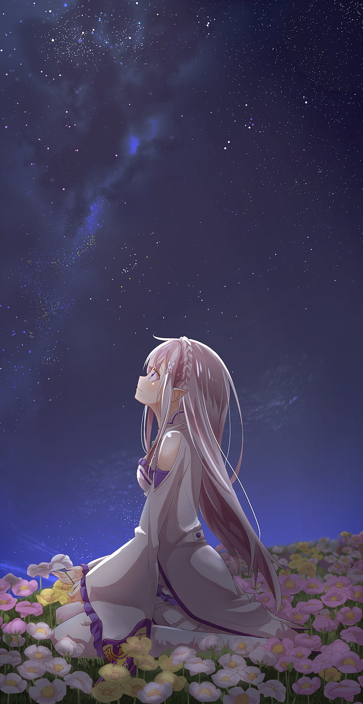 gray haired female anime character, Emilia (Re: Zero), landscape, HD wallpaper
