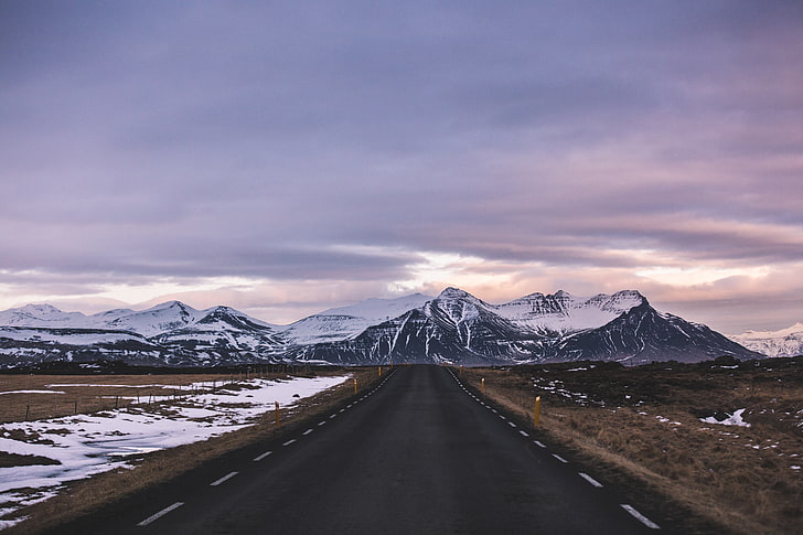 mountains, highway, photography, snow, cold temperature, winter, HD wallpaper