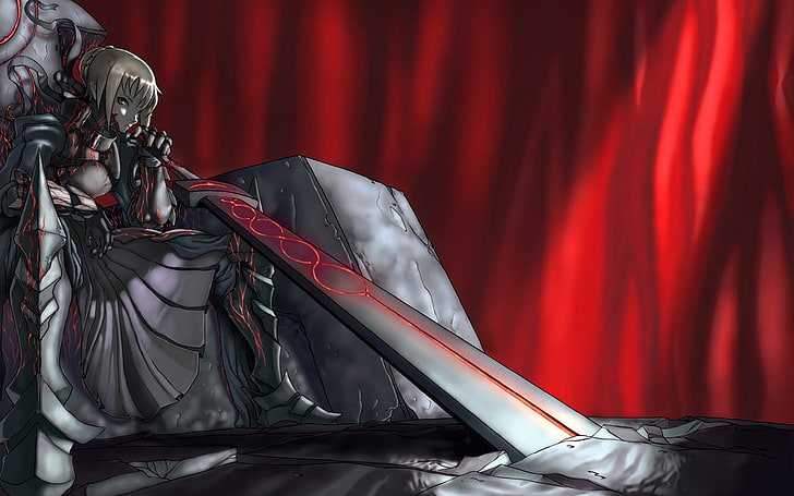 anime, Fate/Stay Night, Saber, anime girls, Saber Alter, curtain, HD wallpaper