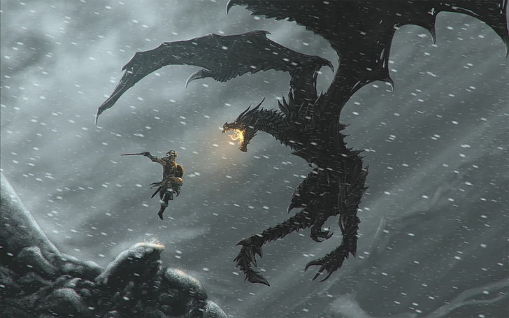black dragon illustration, The Elder Scrolls V: Skyrim, video games, HD wallpaper