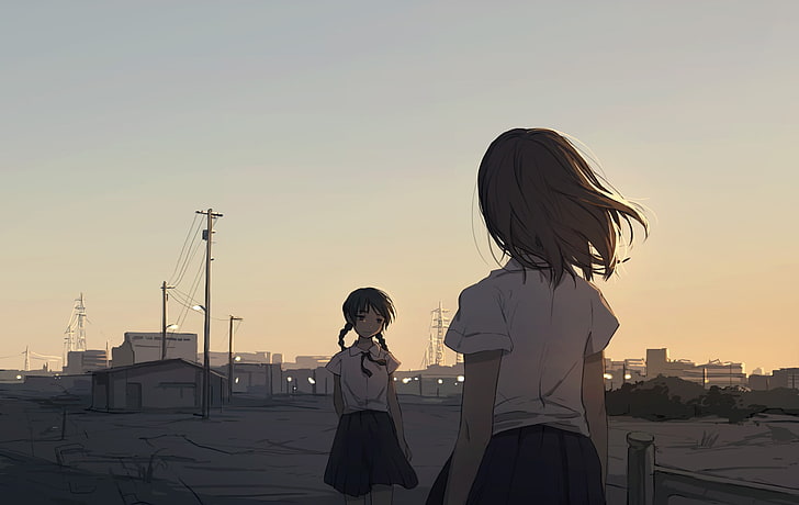anime, anime girls, school uniform, original characters, short hair