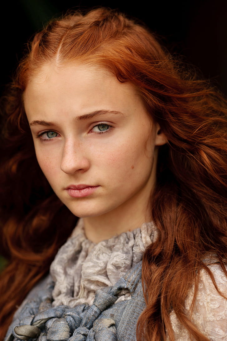 Sophie Turner, actress, redhead, green eyes, HD wallpaper