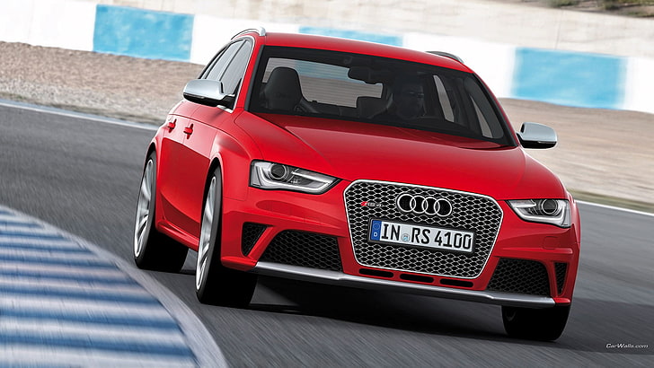 Audi RS4, car, red, motor vehicle, mode of transportation, land vehicle