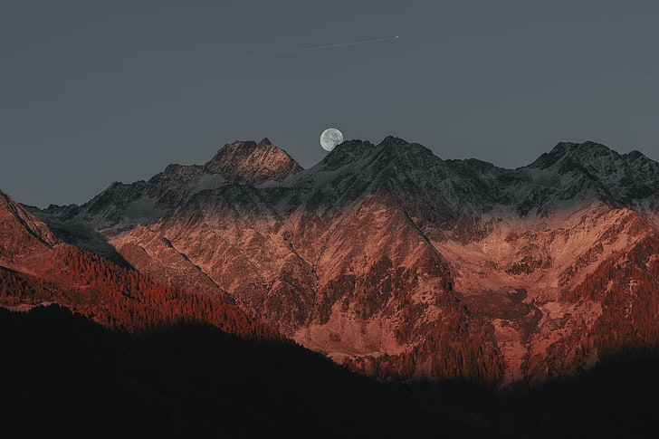 white mountain, Moon, landscape, mountains, beauty in nature