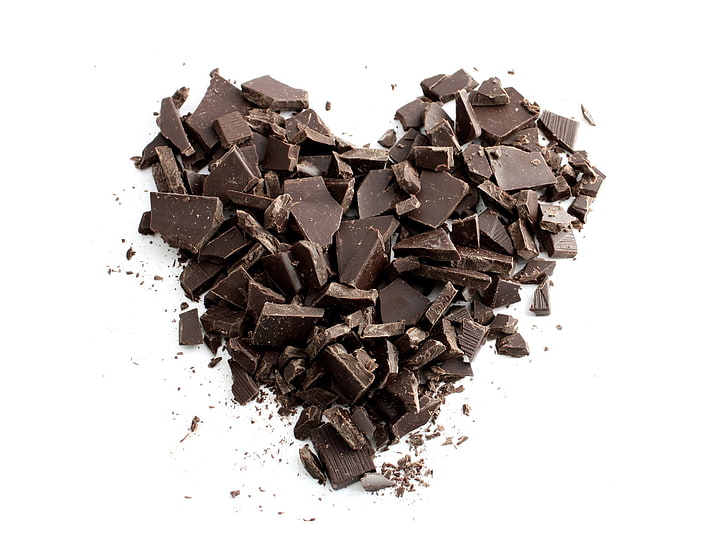 heart shape chocolate, cloves, broken, heap, brown, crushed, food