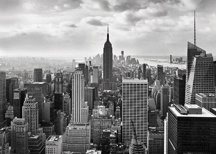 New York City, monochrome, cityscape, building exterior, architecture, HD wallpaper